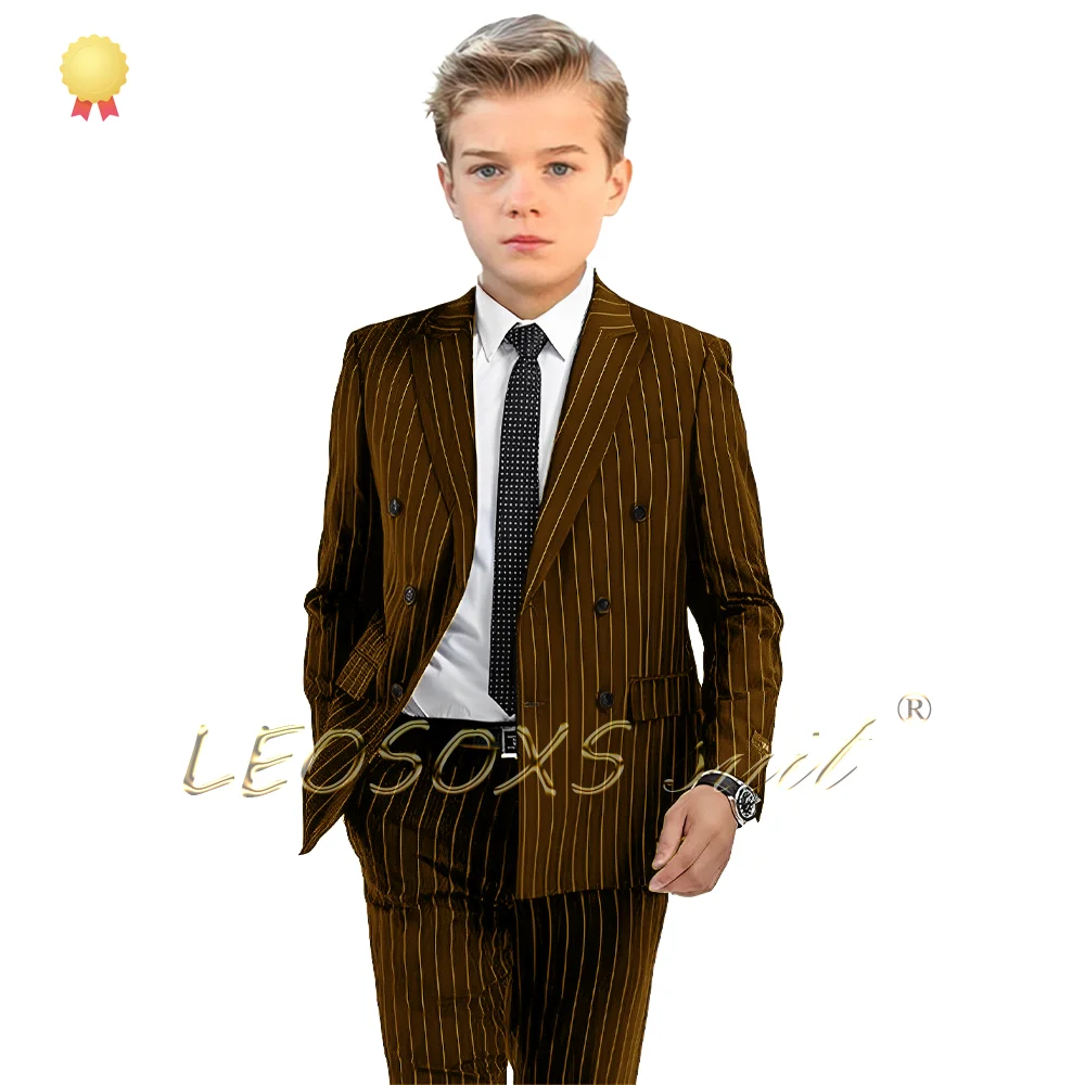 Kids Striped Double Breasted Suit 2 Piece Set - Custom Elegant Suit Boys Suit for Holiday Celebration Evening Wear