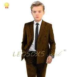 Terno com peito duplo listrado para crianças, terno elegante personalizado para meninos, celebração do feriado, roupa da noite, conjunto de 2 peças