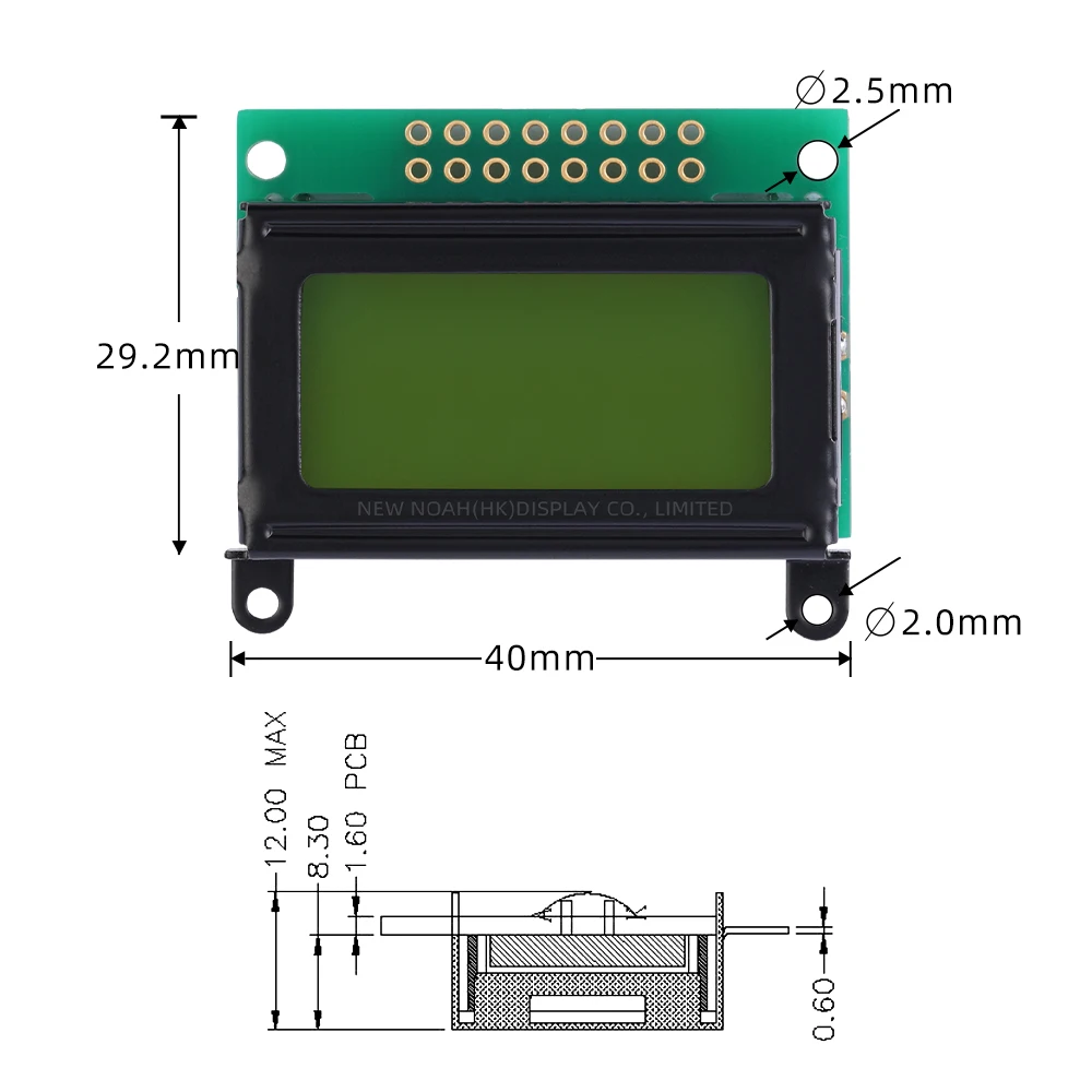 Cyrillic Yellow Green Film 0802C Character LCD Screen 16 PIN ST7066U Development Of Ultra Small Module Support Solution