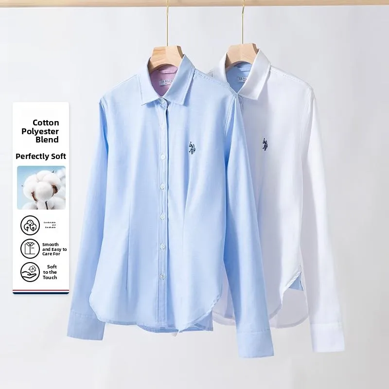 U.S.  ASSN. Women's Ox Cloth irt Long Sve Casual Spring Autumn Faion Commute Sle Cotton Polyester Blend
