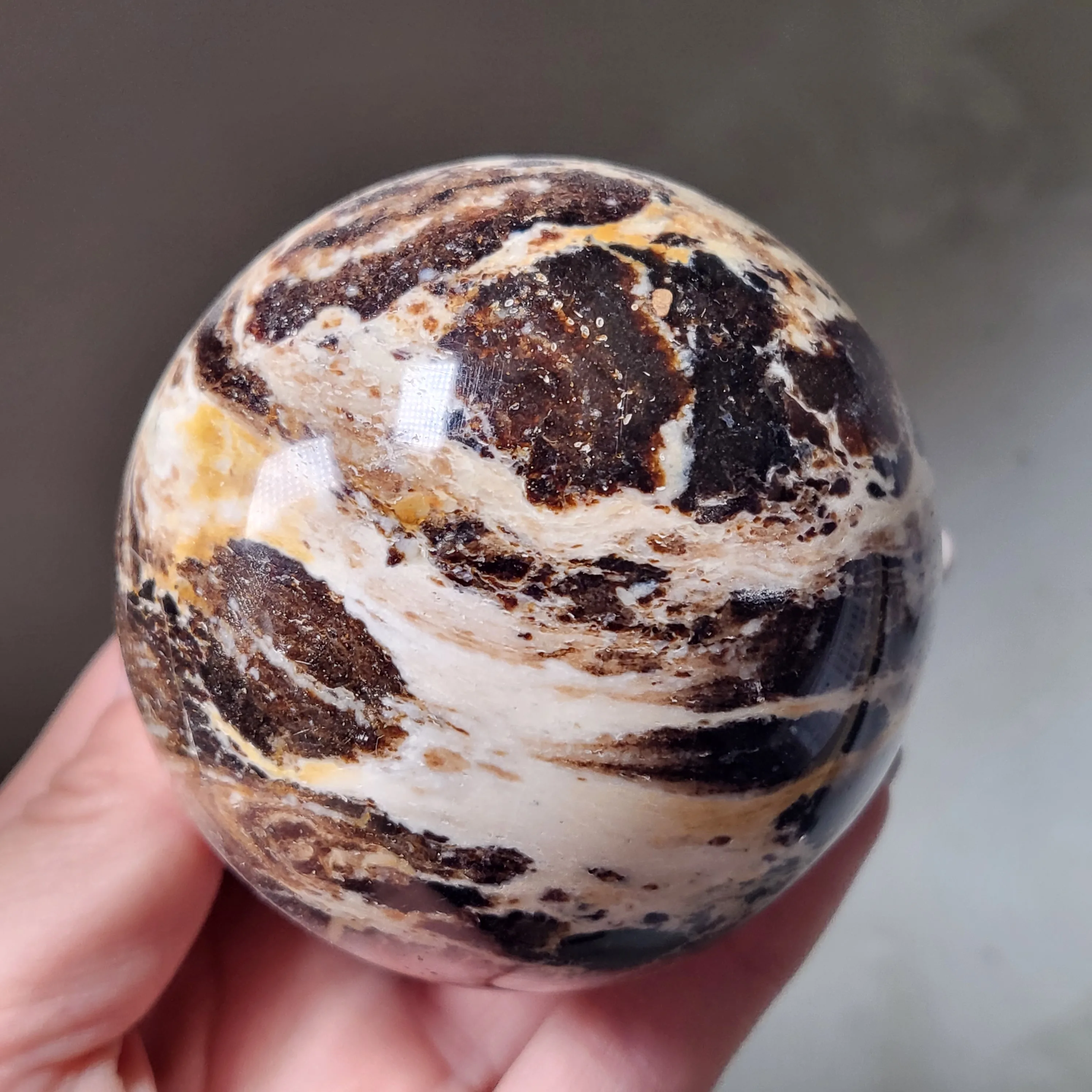 Natural Gray Opal Sphere Meditation Stone Art Collection Striped Mineral Crystal Ornaments