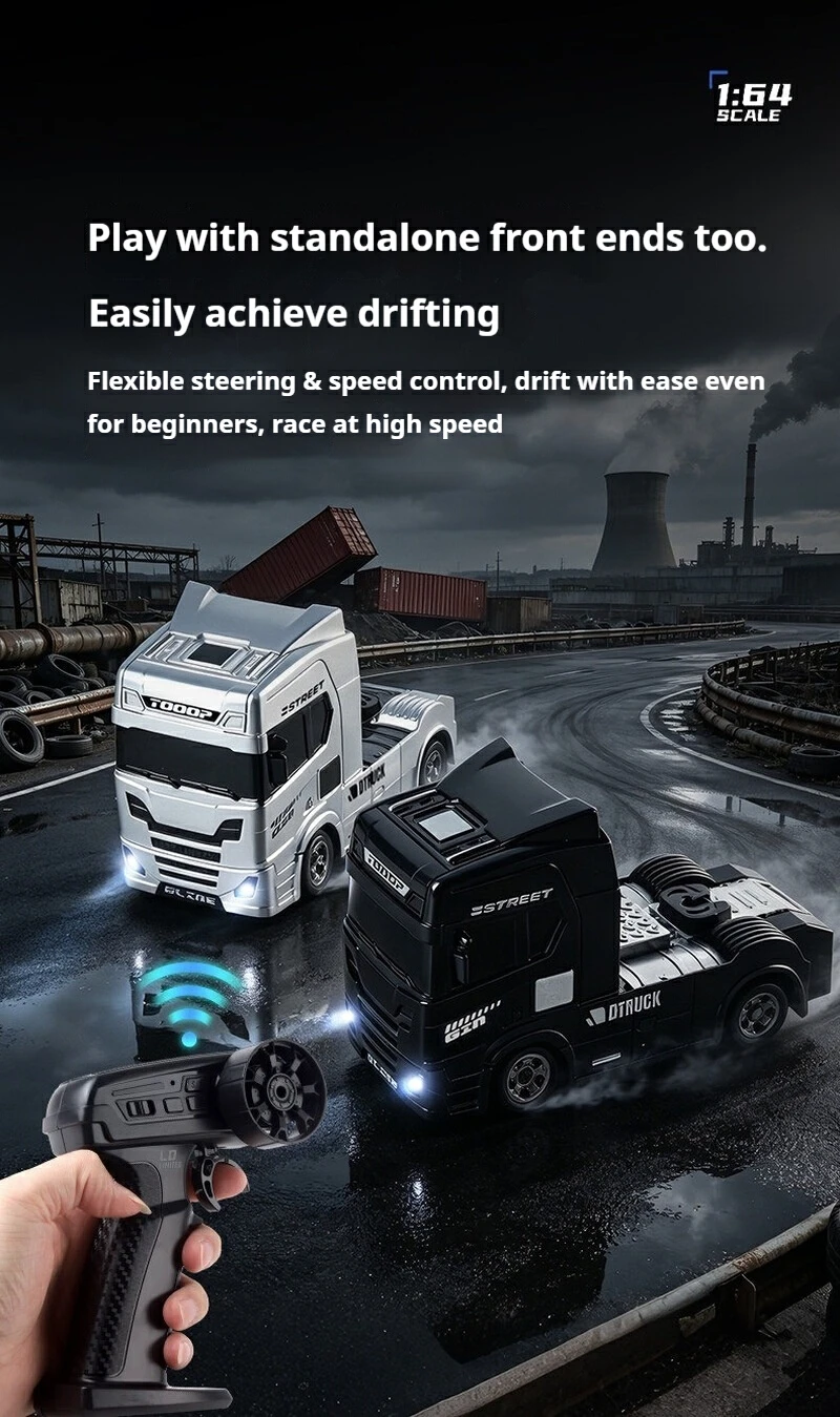 New 1/64 Full-Size Container Truck Full Scale Rc Drift Car Diy Model Container Trailer Remote Control Car Boys' Toy Car view 6