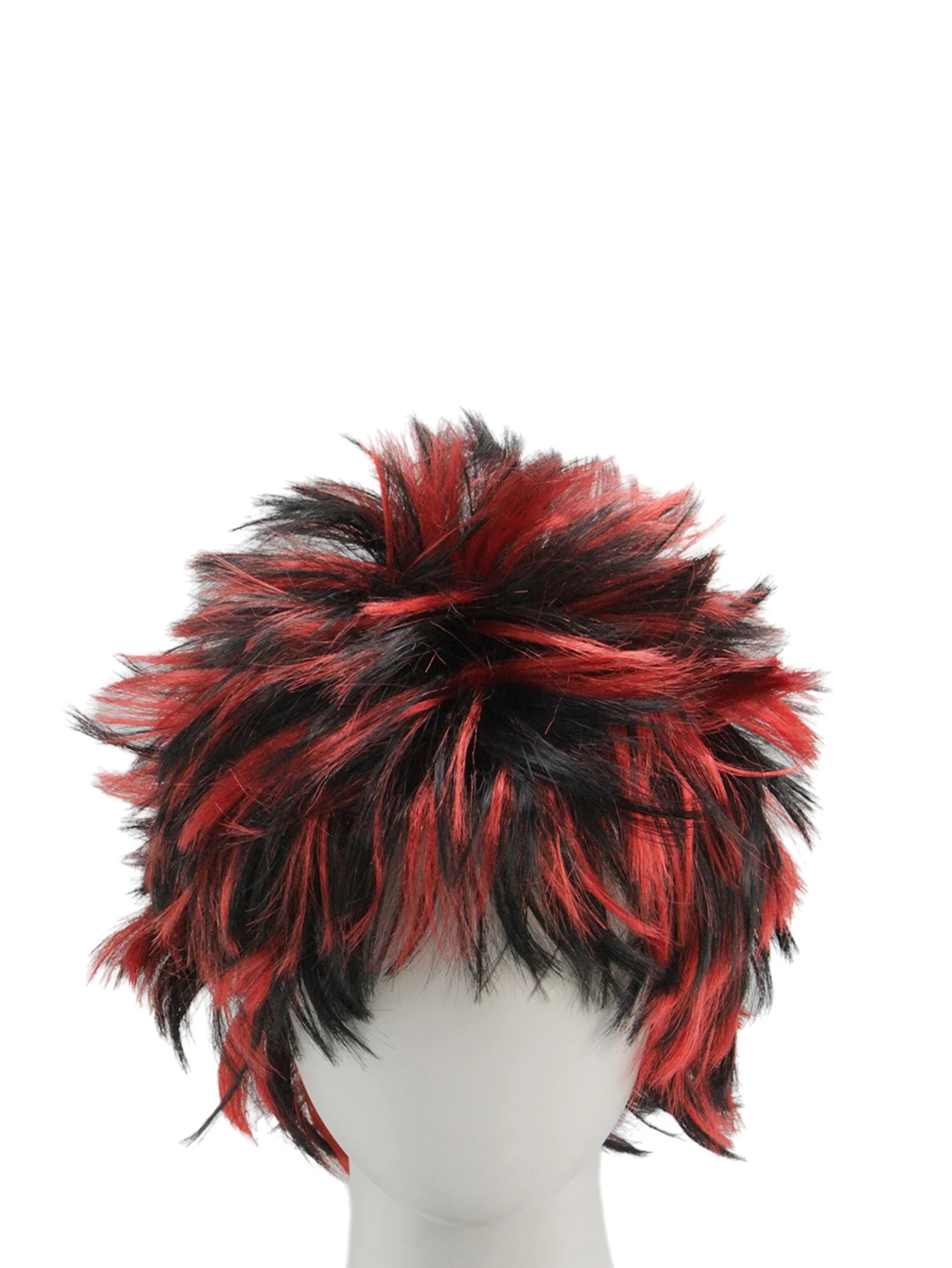 Red Black Two Tone Spiky Short Wig, Synthetic Layered Messy Hair for Cosplay, Anime Themed Party and Halloween