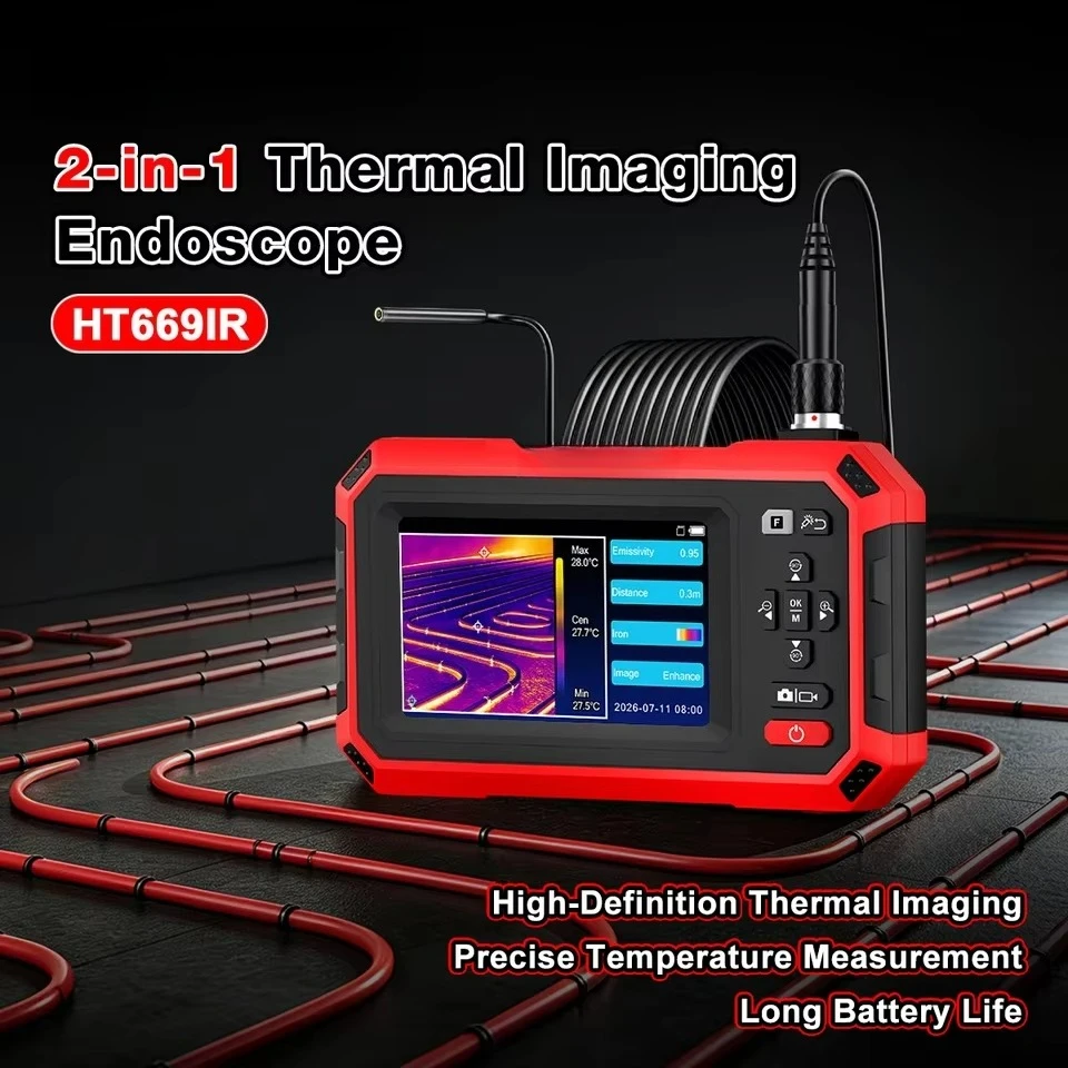 HABOTEST Thermal Imaging Endoscope HT669IR Dual Lens Infrared Industrial Inspection Borescope Snake HVAC Car Repair China