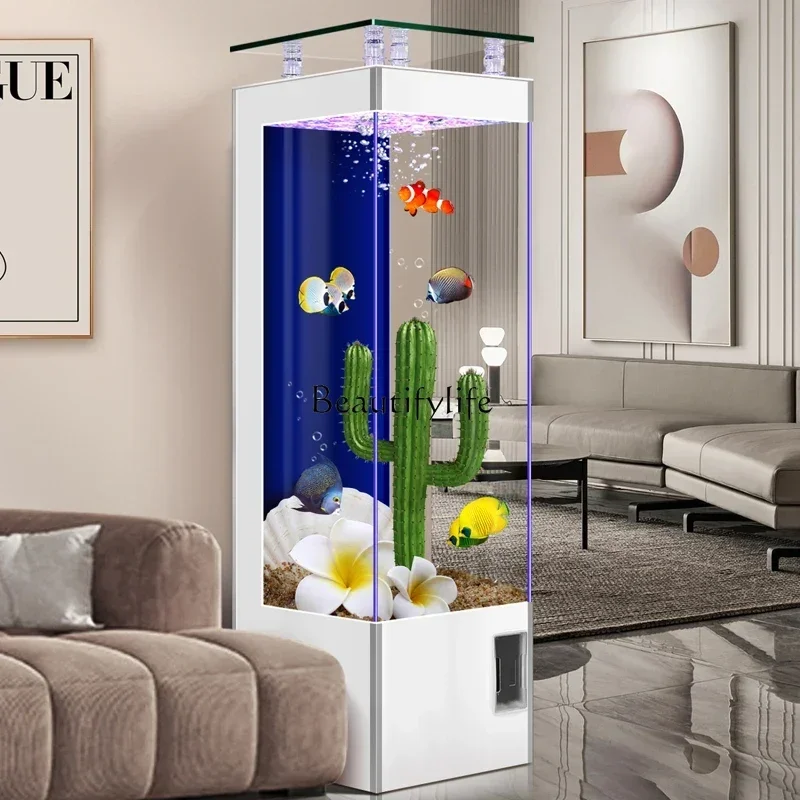 FG26Fish Tank Living Room Small Floor Ecological Automatic Filter Super White Glass Aquarium Household
