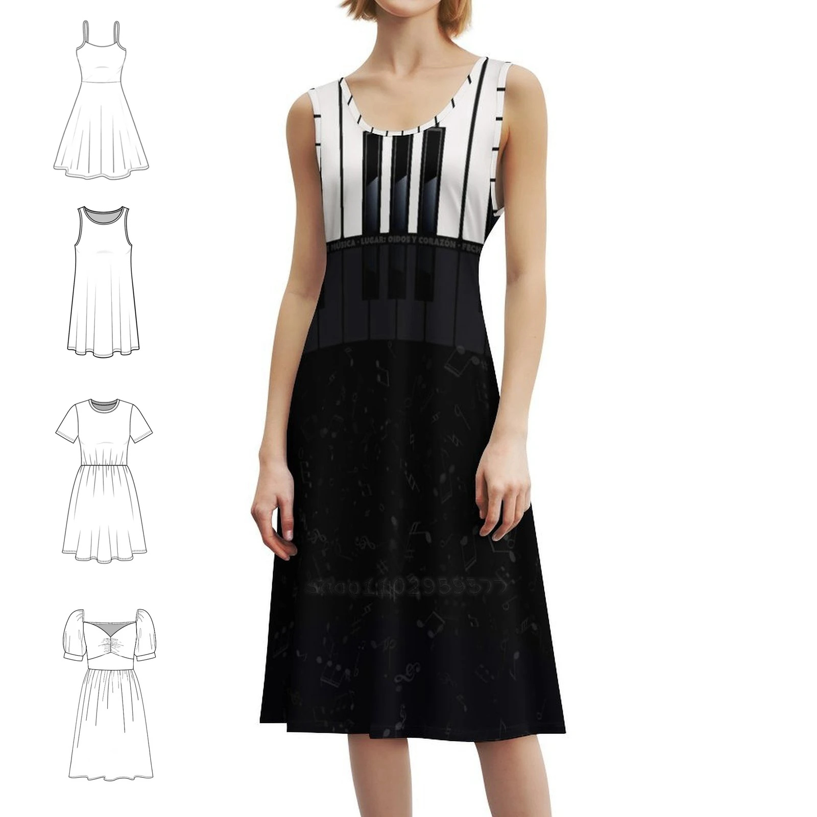 Piano V1S Bohemian Sleeveless Dress For Women Print Beach Party Dresses Piano Pianoforte Music Klavier Ceol Woman Clothes