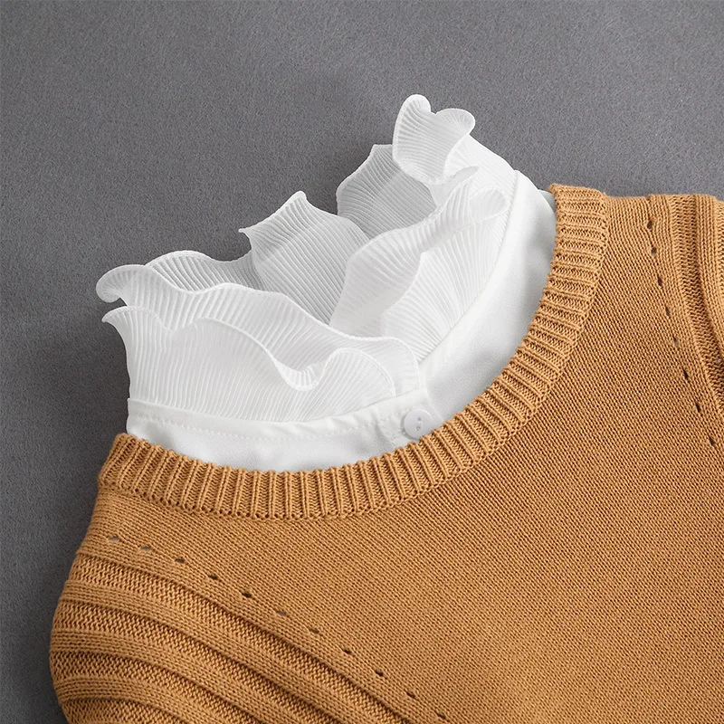 Fake Women's Versatile Fashion Simple Fake Wavy Pleated Sweater Shirt Decorative Temperament Doll Collar