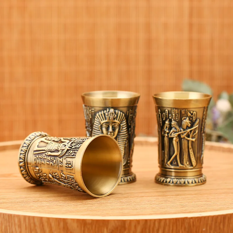 Shot Glass 1oz Metal Vintage Egyptian Chalice Creative Wine Shot Glasses Personalized Sip Glass Used for Tequila Vodka Cocktail