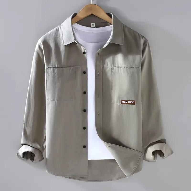 2026 American Retro Long Sleeve Shirt Men's Spring Autumn Workwear Loose Wear Resistant Dirtproof Shirt Jacket Polyester Fiber