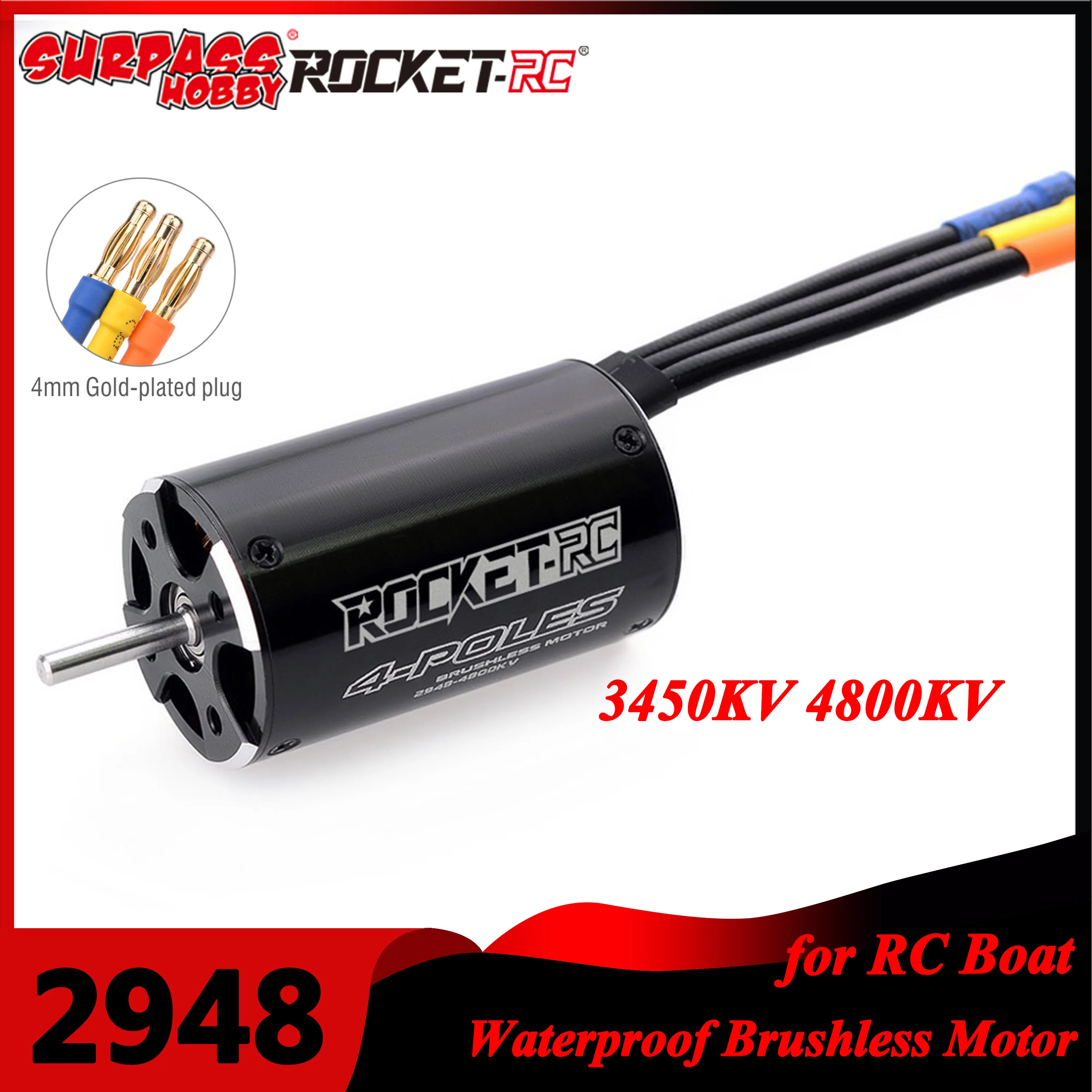 Surpass Hobby Rocket 2948 3.175mm Shaft 3450KV 4800KV 4 Pole Waterproof Brushless Motor for 600-800mm RC Boat Feilun FT011