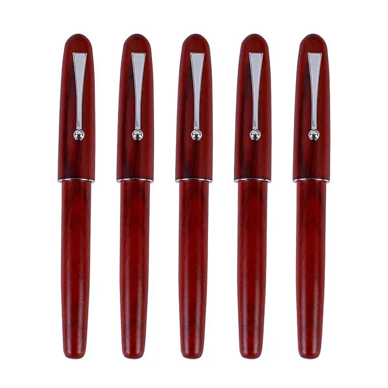 Wingsung Red Wooden Student Calligraphy Pen Wood Metal Three Layers 3.5mm Retro Red Sandalwood Fountain Pen School Supplies