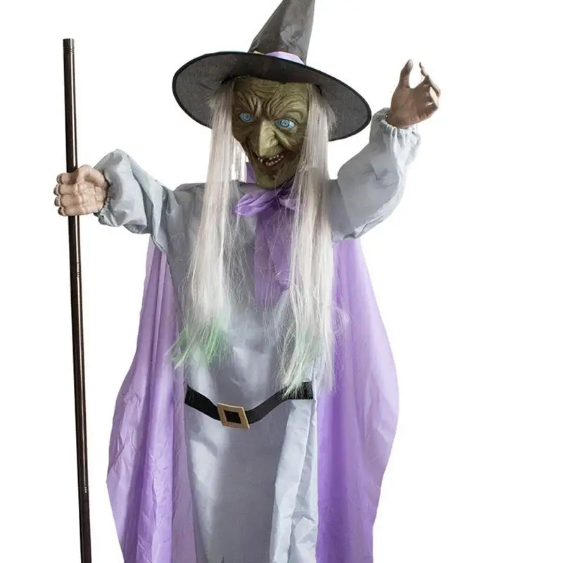 

Scary Witch Outdoor Decoration Spooky Flying Witch Decor with Broom Vivid Facial Details Decoration Props for Home Halloween