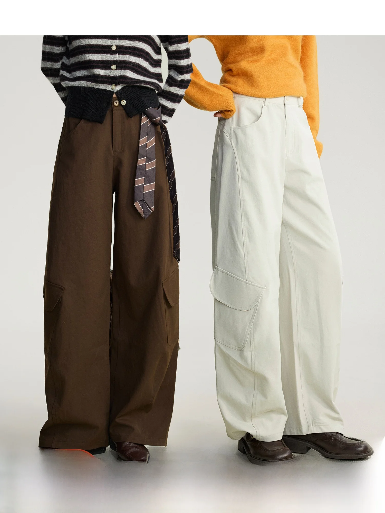 

Casual Striped Loose Straight Leg Trousers Women's Workwear Pants Wide kets Comfortable Fit Polyester Fiber l Waist