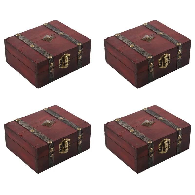HRBAJ-4X Wooden Vintage Lock Treasure Chest Jewelery Storage Box Case Organiser Ring Gift