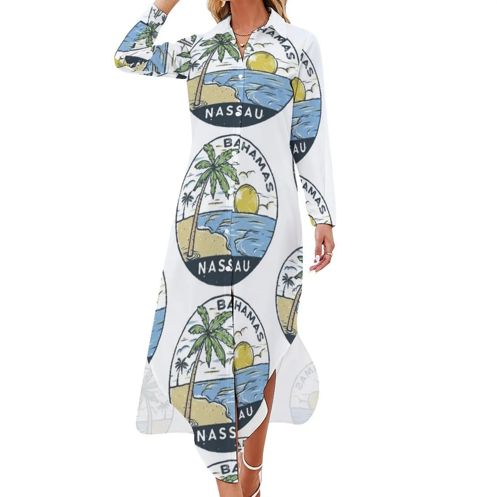 

Nassau Bahamas Vintage Long Sleeved Shirt Dress summer dresses women 2024 prom dresses 2024 dresses summer