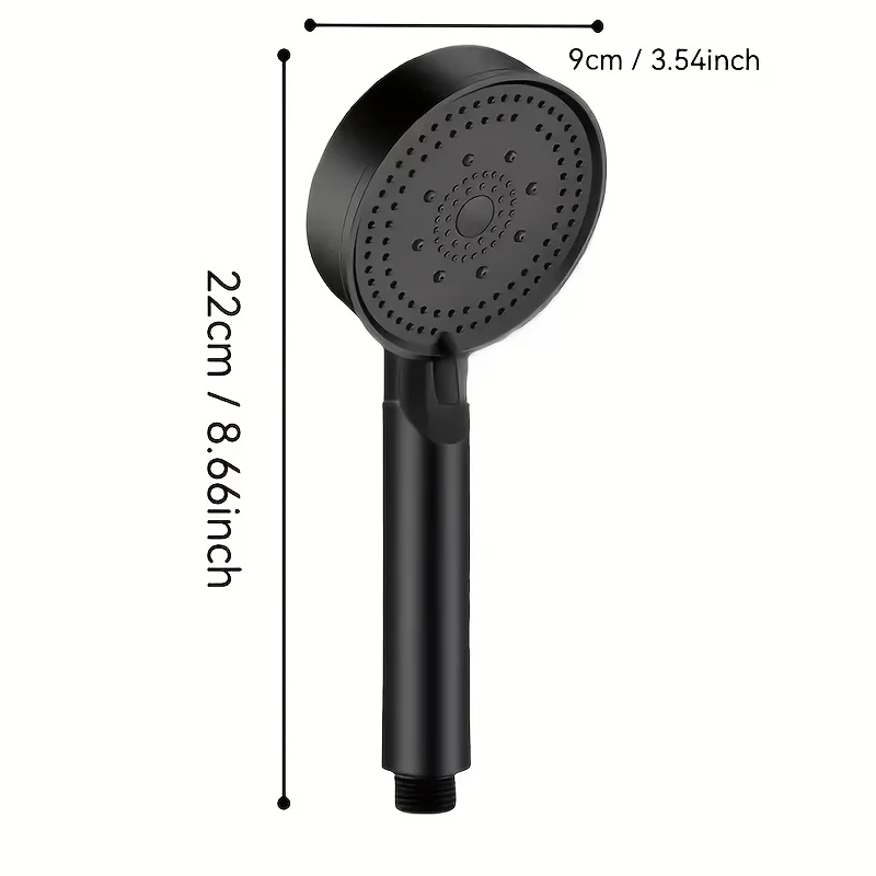Black Handheld Shower Head 5 Spray Modes High Pressure Showerhead Universal G1/2 Thread Bathroom Shower Accessory