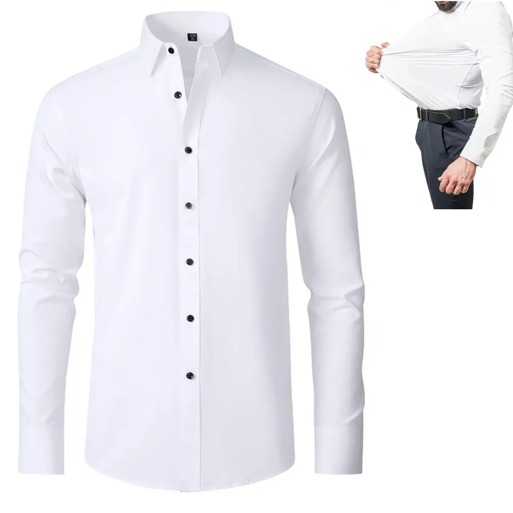 Elastic Shirt for Men's Shirt   Wrinkle Resistant  Simple Business Fit Single Breasted Long Sleeved Men's Shirt For Men's Suits