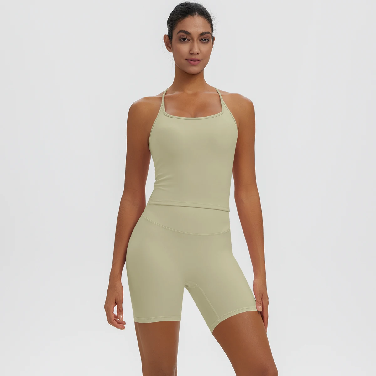 Rooftrellen 2-teiliges sexy einfarbiges Yoga-Set für Frauen, mit schönem Rücken und I-förmiger Weste, Fitness-Lauf-Yoga-Shorts-Set für Damen – Detail 21