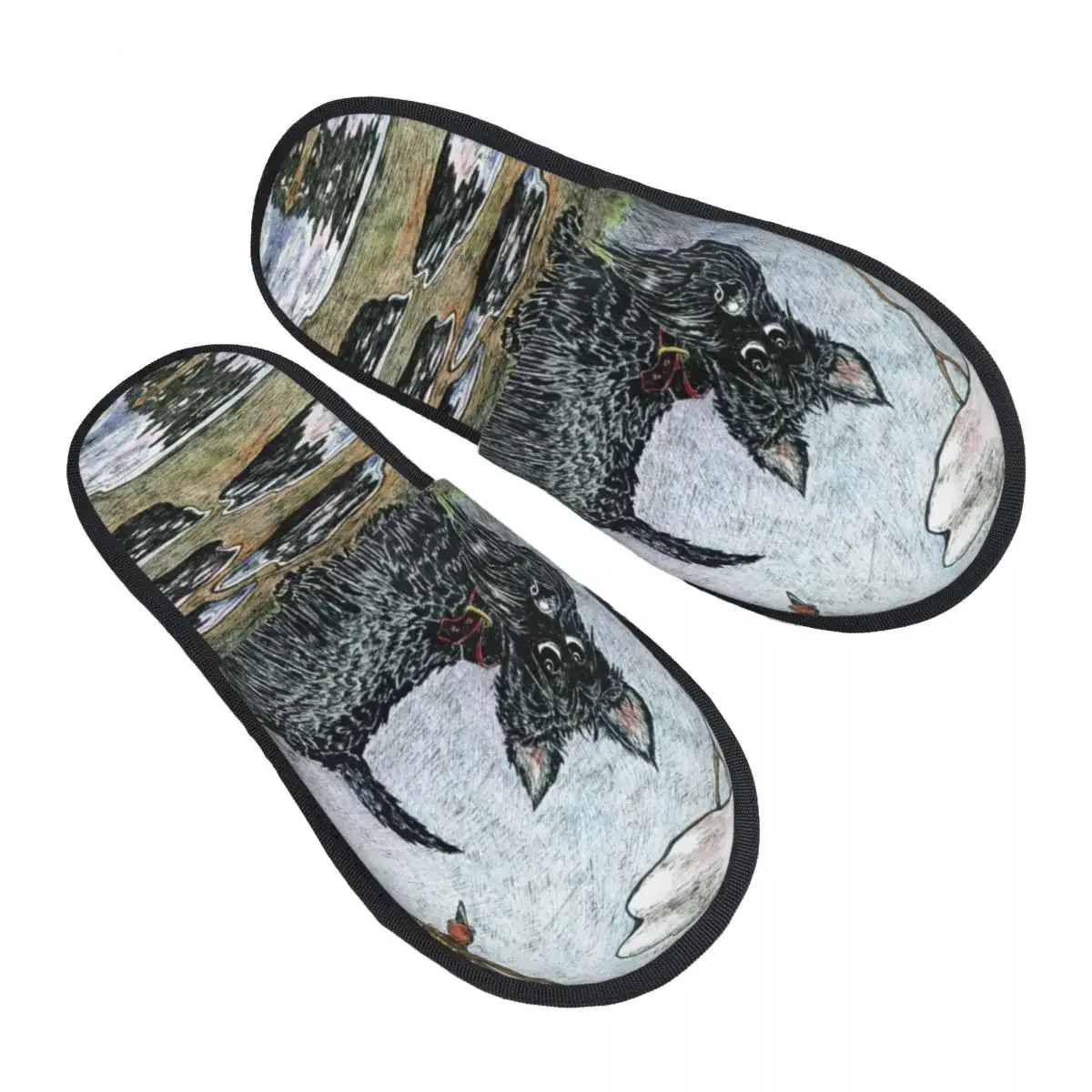 Morning Scottie Guest Slippers for Bedroom Women Custom Print Scottish Terrier Dog House Slipper