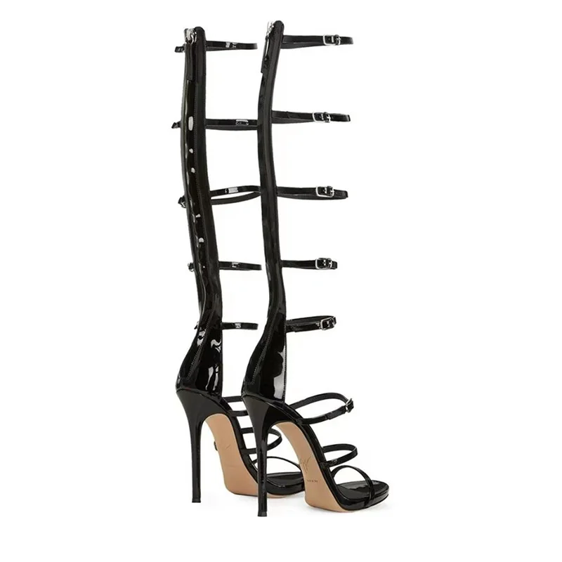 Summer Women's Cool Boots New 2026 Sexy 10cm High Heel Sandals Buckle Black Gold Dress Party Woman's Knee Boots Big Size 36-43 view 5