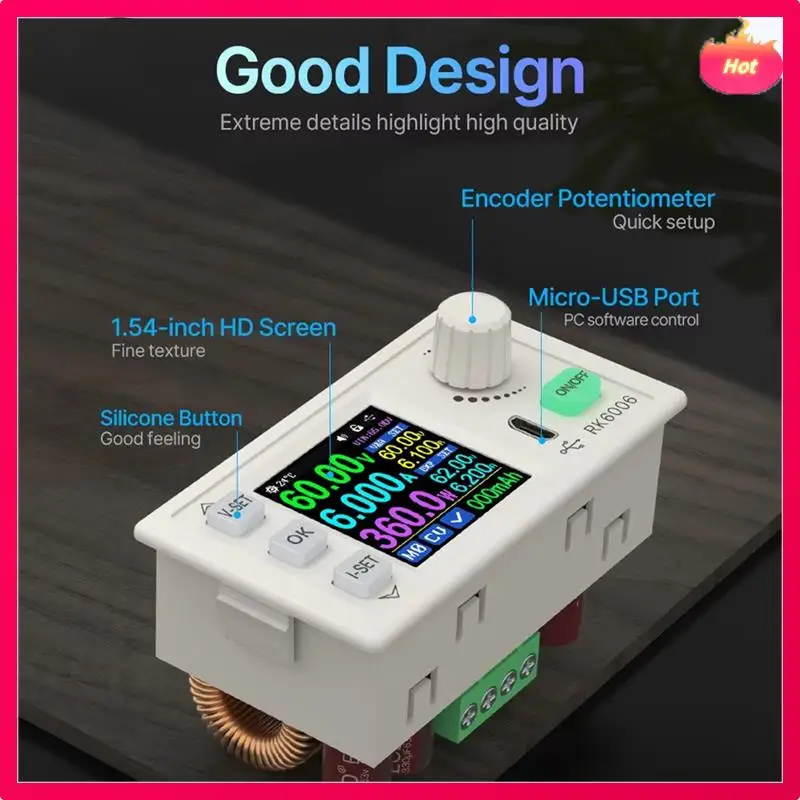 

ABYP RK6006-BT 60V Digital Display Adjustable DC Voltage Regulator 6A Micro-USB Interface 1.54 Inch LCD Display