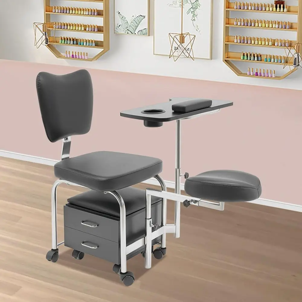 

Adjustable Pedicure Station with Rolling Chair and Nail Table for Professional Spa Services