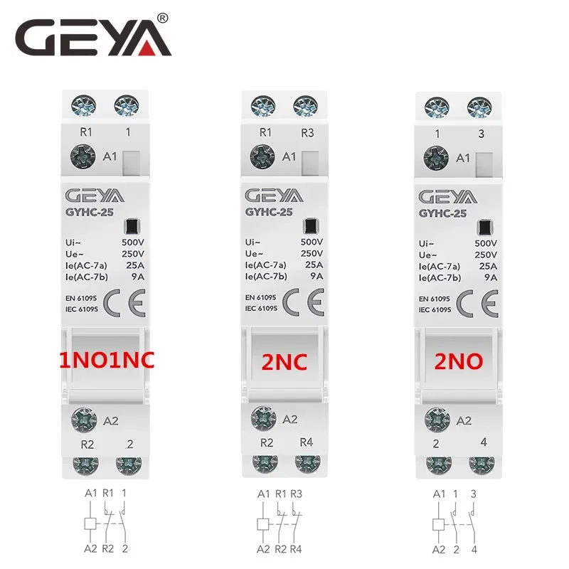 GEYA Household Modular AC Contactor AC220V 2P 16A 20A 25A 1NO 1NC 2NO 2NC 1NO1NC Auxiliary Contactor