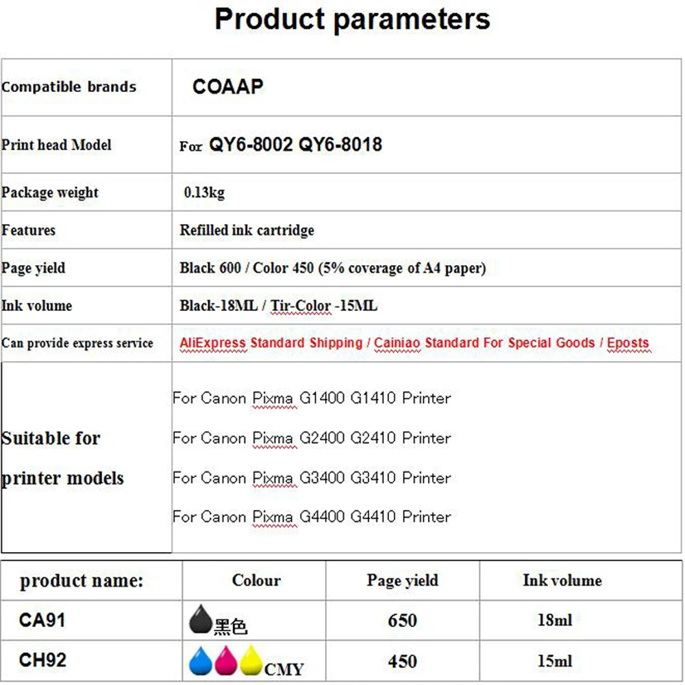 QY6-8002 8018 G2411 cabezal de impresión para Canon Pixma G1400 G1410 G1411 G2415 G2400 G2410 G3400 G3411 G3410 G3415 G4
