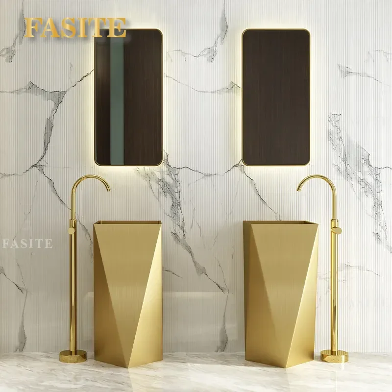 304 Stainless Steel Column Washbasin KTV Homestay Integrated Floor to Floor Washbasin