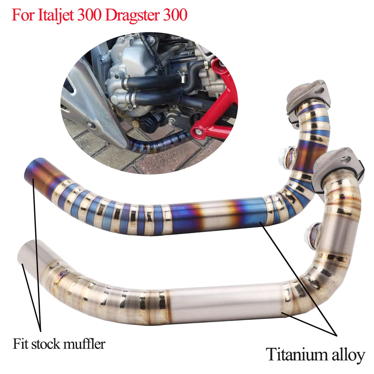 Titanium Alloy Exhaust Muffler Front Link Pipe For Italjet 300 Dragster 300 Escape Muffler Link Mid Pipe Modify