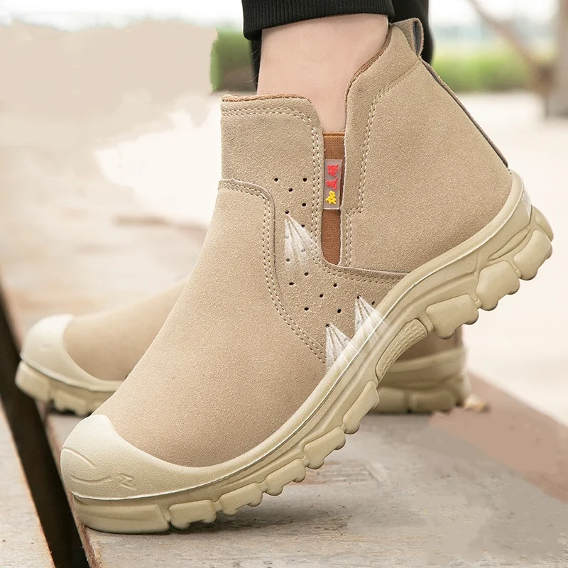 men casual plastic toe caps work safety boots summer cow suede leather welding shoes worker ankle botas safe footwear protection