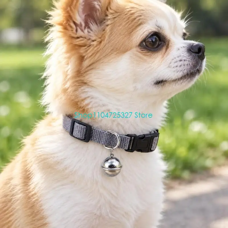 D8KF Dog Positioning Collar with Adjustable Belt and Bells-Shape Hanging Pendant