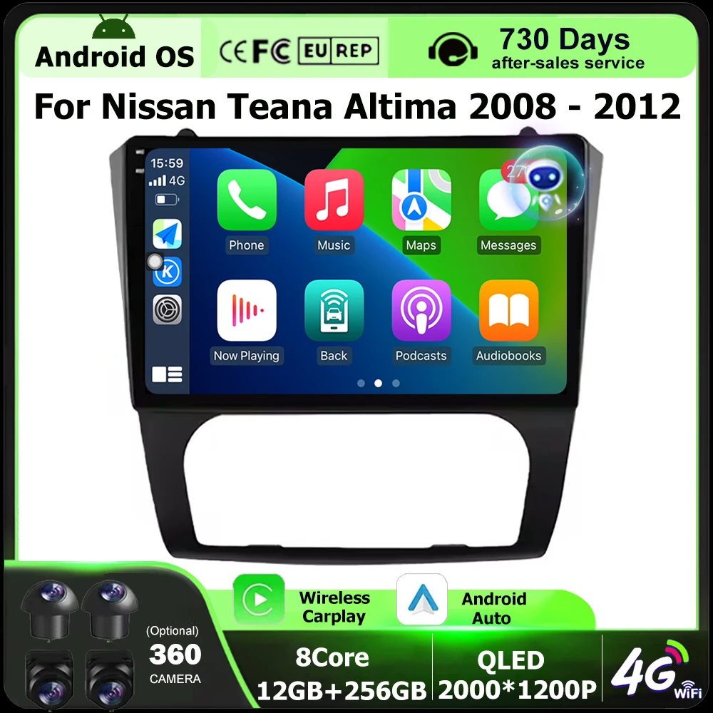 

Беспроводной CarPlay для Nissan Teana Altima 2008-2012, Android 16, автомобильная мультимедийная система, видеоплеер, GPS-навигация, 4G, BT, DSP