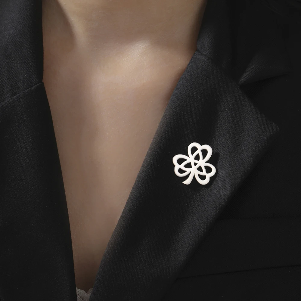 Dawapara Shamrocks Clover Brooch Pins Trinity Knot Irish Good Luck Symbol St Patricks Day Stainless Steel Jewelry - view 2