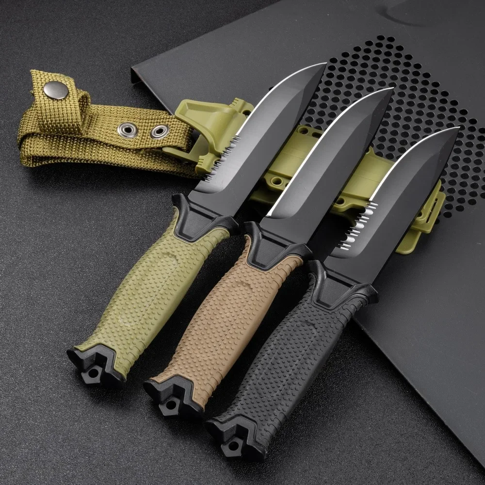 2024 New Stainless Steel Tactical Knife, Wilderness Survival Knife, Portable Self-Defense Straight Knife Set