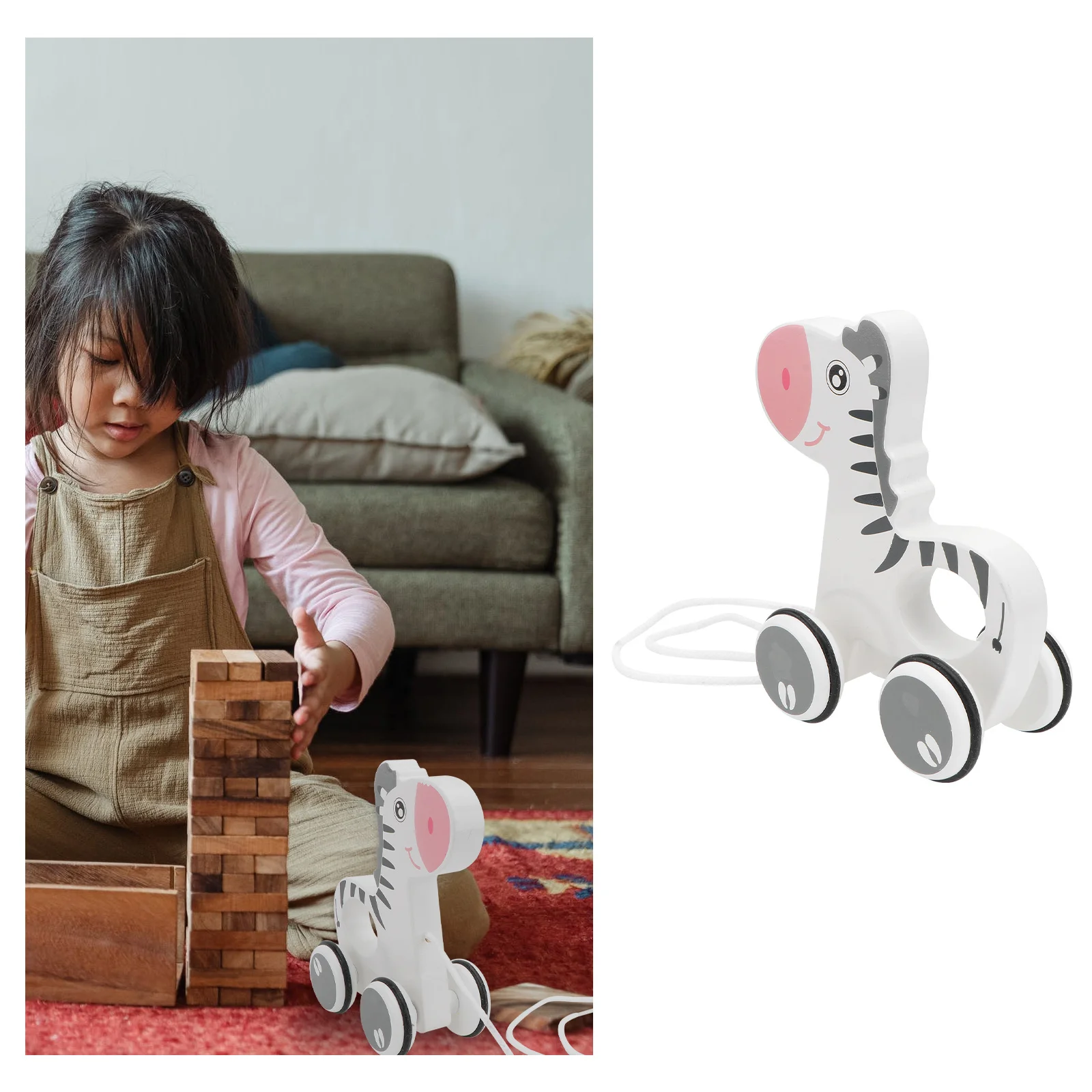 1Pcs Cartoon Animal Wooden Pull Along Trailer Safe Durable Kids Educational Pulling Gift Wooden Pull Along Toy