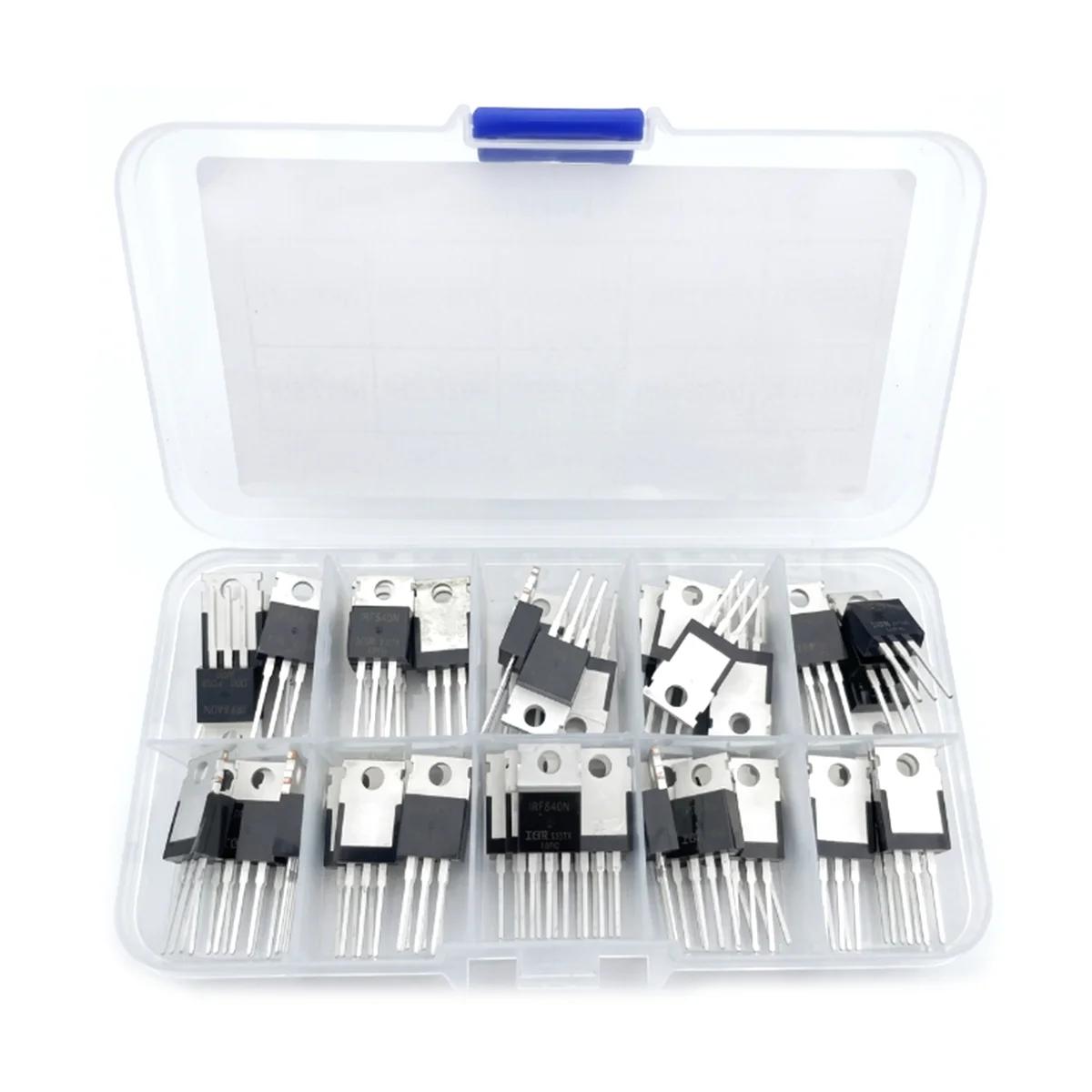 50PCS 10 Values IRF MOSFET Transistor Kit TO-220 Power MOS Tube Assortment Box IRFZ44 IRF3205 IRF510N IRF520N IRF9540N IRF840
