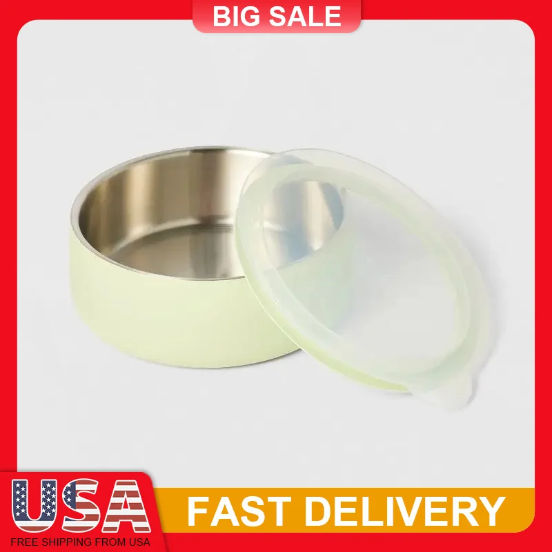 

4 Cup Stainless Steel Pet Bowl with Lid Sage Green Travel Dog Cat Food Container Hand Wash Only Airtight Feeder