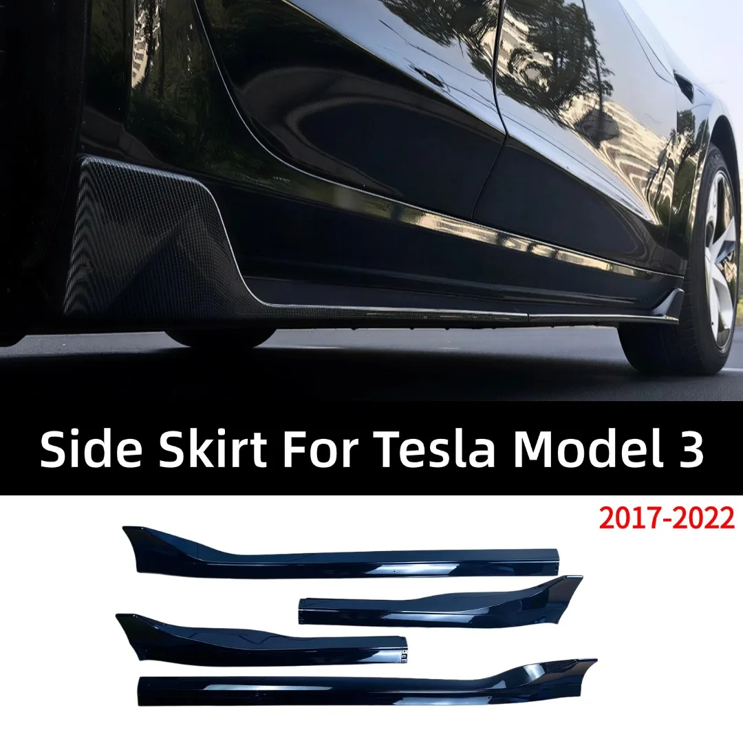 Auto-Styling Seitenschweller für Tesla Model 3 2017-2022 Glänzend Schwarze Splitter Diffusor Stoßstangen-Spoiler 4-teilig Außenteil Zubehör