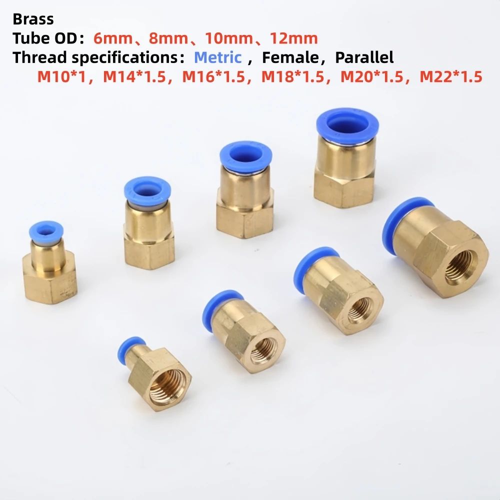 5Pcs Pneumatic Air Connector Fitting PCF 6 8 10 12 Metric Thread M10 14 16 18 20 M22*1.5 Way Hose Fittings Pipe Quick Connectors