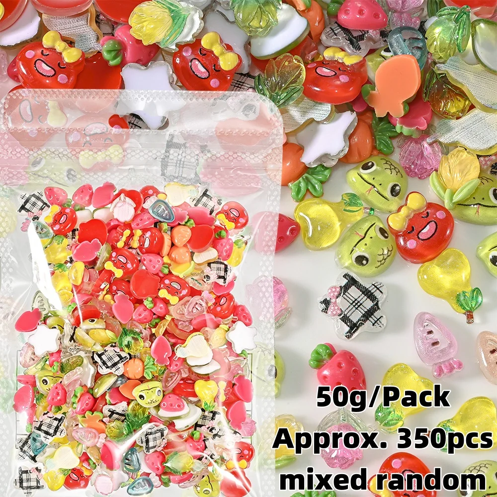 

350-500pcs 50g 3D Cartoon Vegetables Animals Fruits Nail Charms Carrot Pear Snake Nail Rhinestones Resin DIY Manicure Accessorie