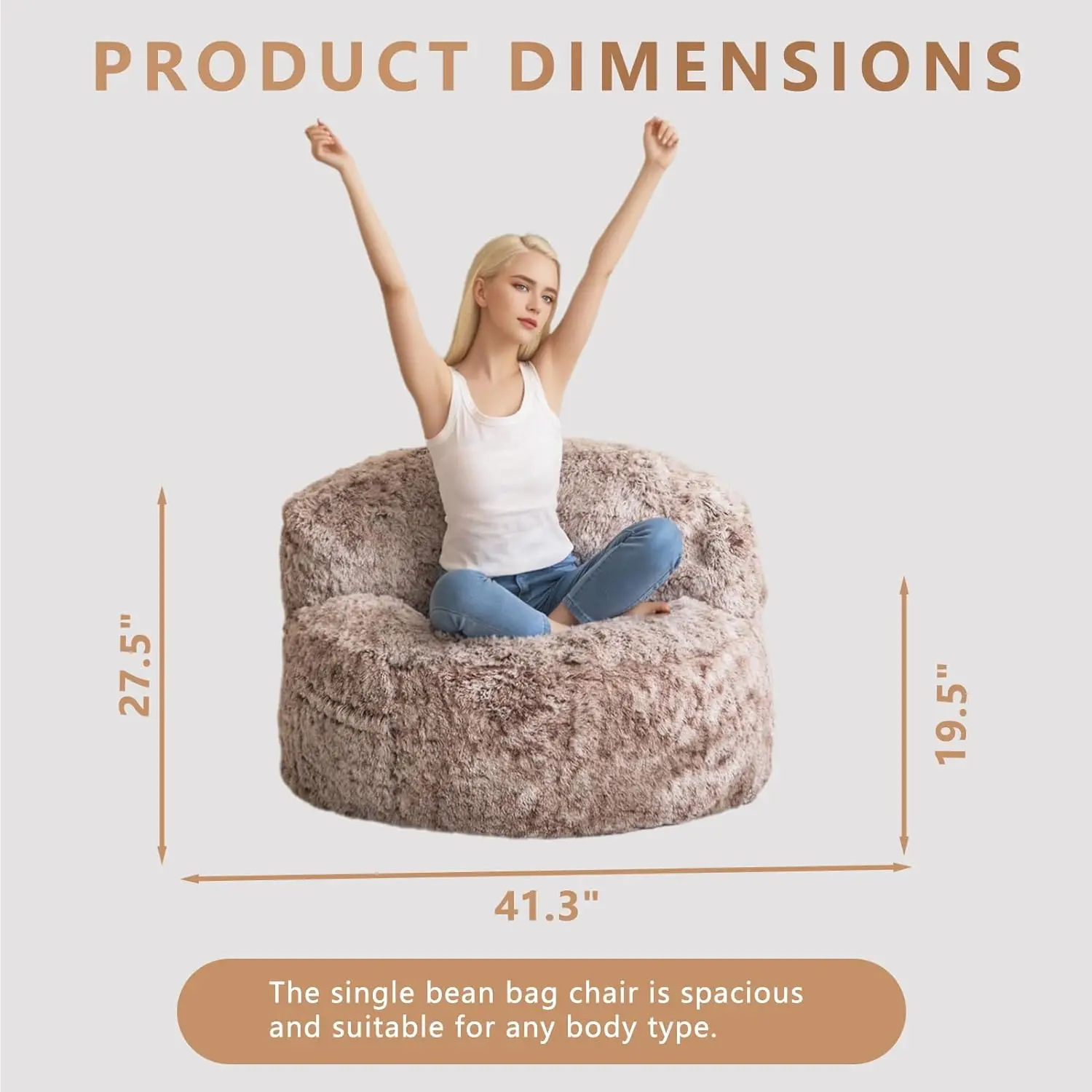 Bybyme Giant Bean Bag Chair, Faux Fur Bean Bag Couch With Filler Large Living Room Bean Bag Chairs For Adults, Big Lazy Sofa