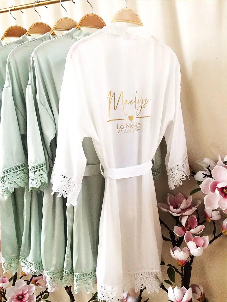 Short Gown Lace Hem Robes Ladies Dressing Custom Morning Bride Kimono Hen Party Detail Wedding Gown Personalized Silk Kimono New