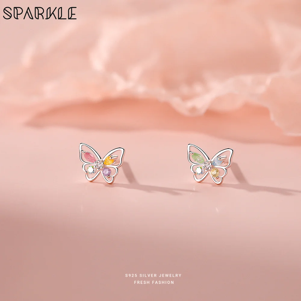 

925 Sterling Silver Colorful Butterfly Stud Earrings for Women Sweet Cute Small Dainty Fashion Jewelry Perfect For Daily Wear