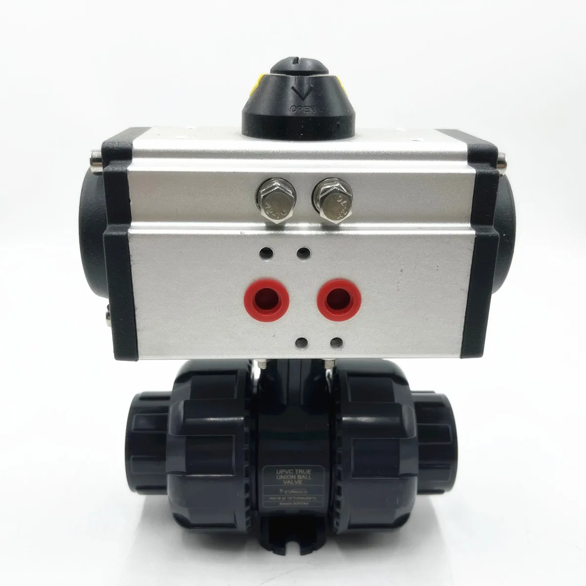 

Pipe ID 75mm PVC 2-1/2" DN65 Union Connection Pneumatic Ball Valve PTFE Sealing Double Acting Actuator