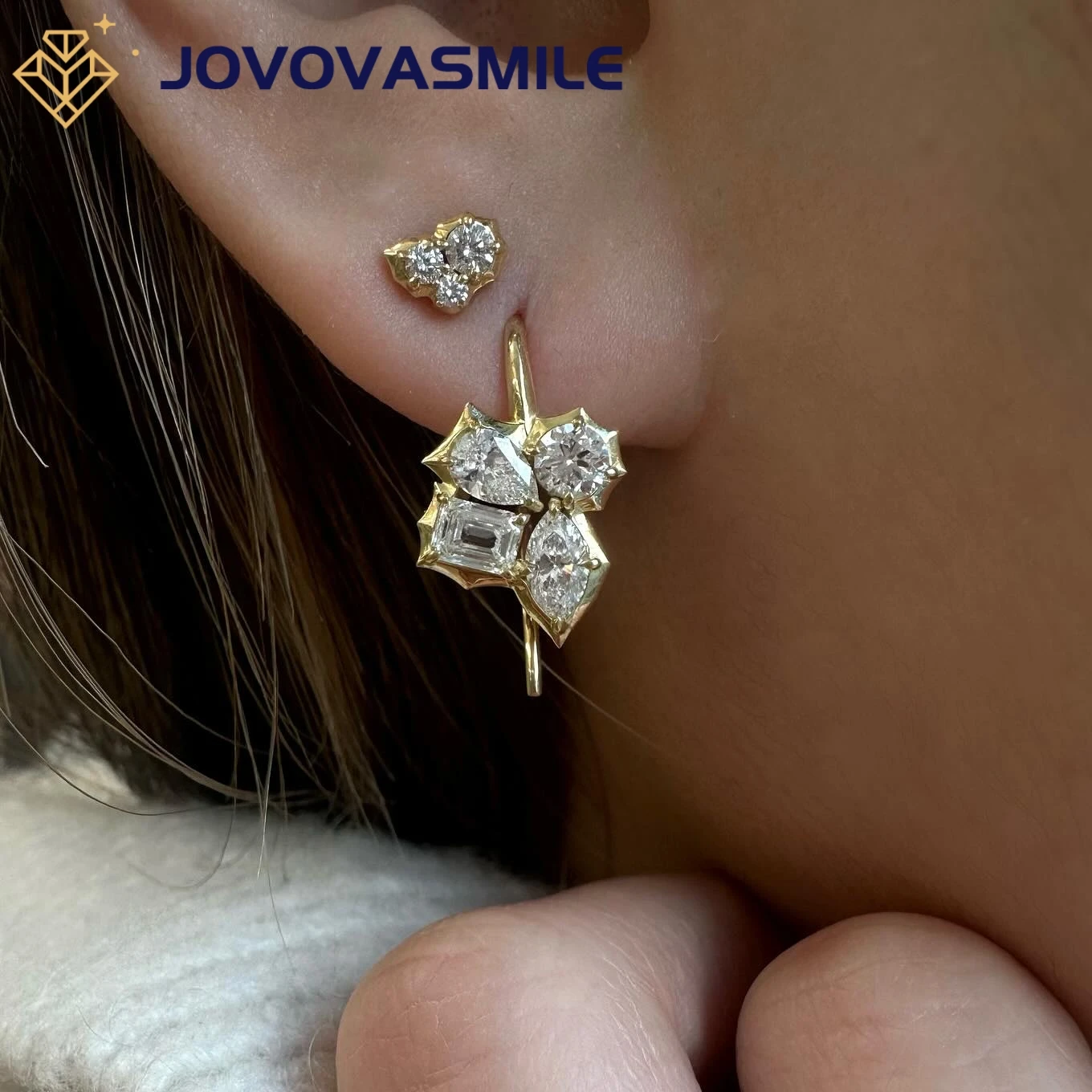 Jovovasmile 1.5ct Moissanite Stud Earrings 4pcs Moissanite Diamond Stones 18K Yellow Gold for Women Jewelry with Certificate