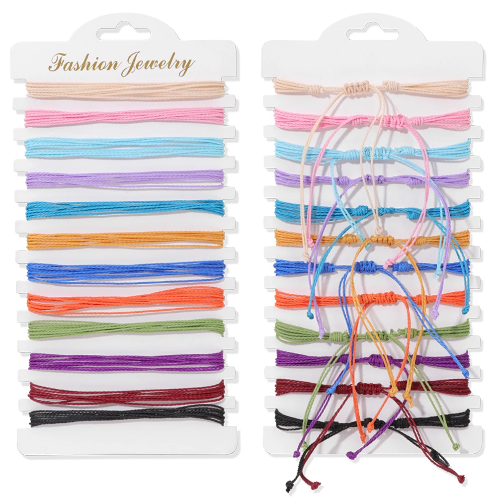 Wholesale 12Pcs/Set Colorful Natural Stone Bracelets Adjustable Rope Braided Bracelet Handmade Bohemia Bracelets with Cards