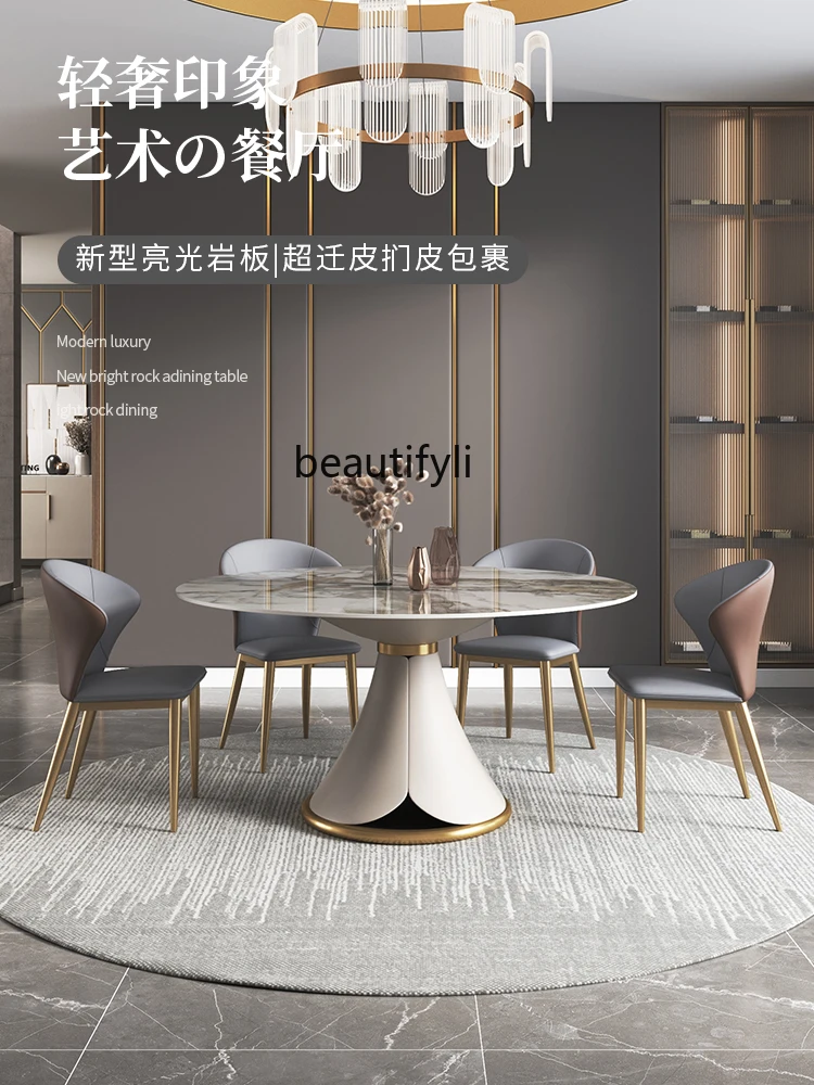 Stone Plate Folding Dining Table Variable Household Light Luxury Dining Tables and Chairs Set Retractable Dining Table