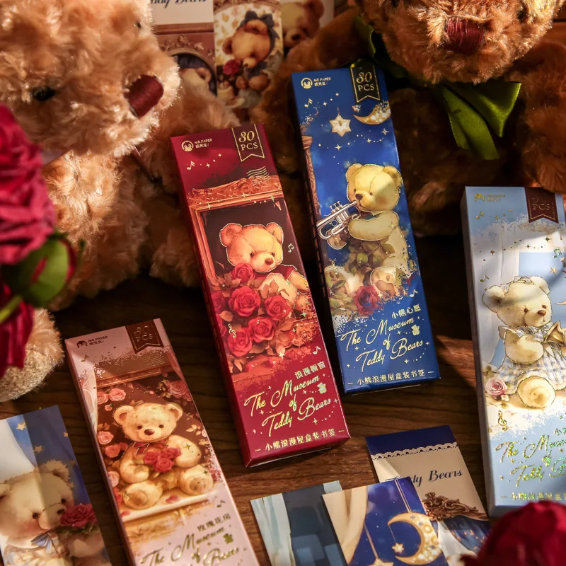 30/caja de marcapáginas, casa romántica de osito de peluche, tema de ensueño, cuaderno cálido y curativo, páginas de libros, marcadores de tarjetas pequeñas