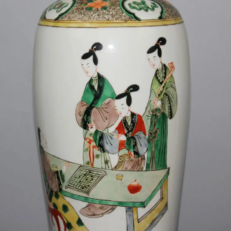 Chinese Vintage Famille Rose Porcelain Guanyin Vase, Ancient Character Story Pattern Antique Craft Ornament for Home Collection